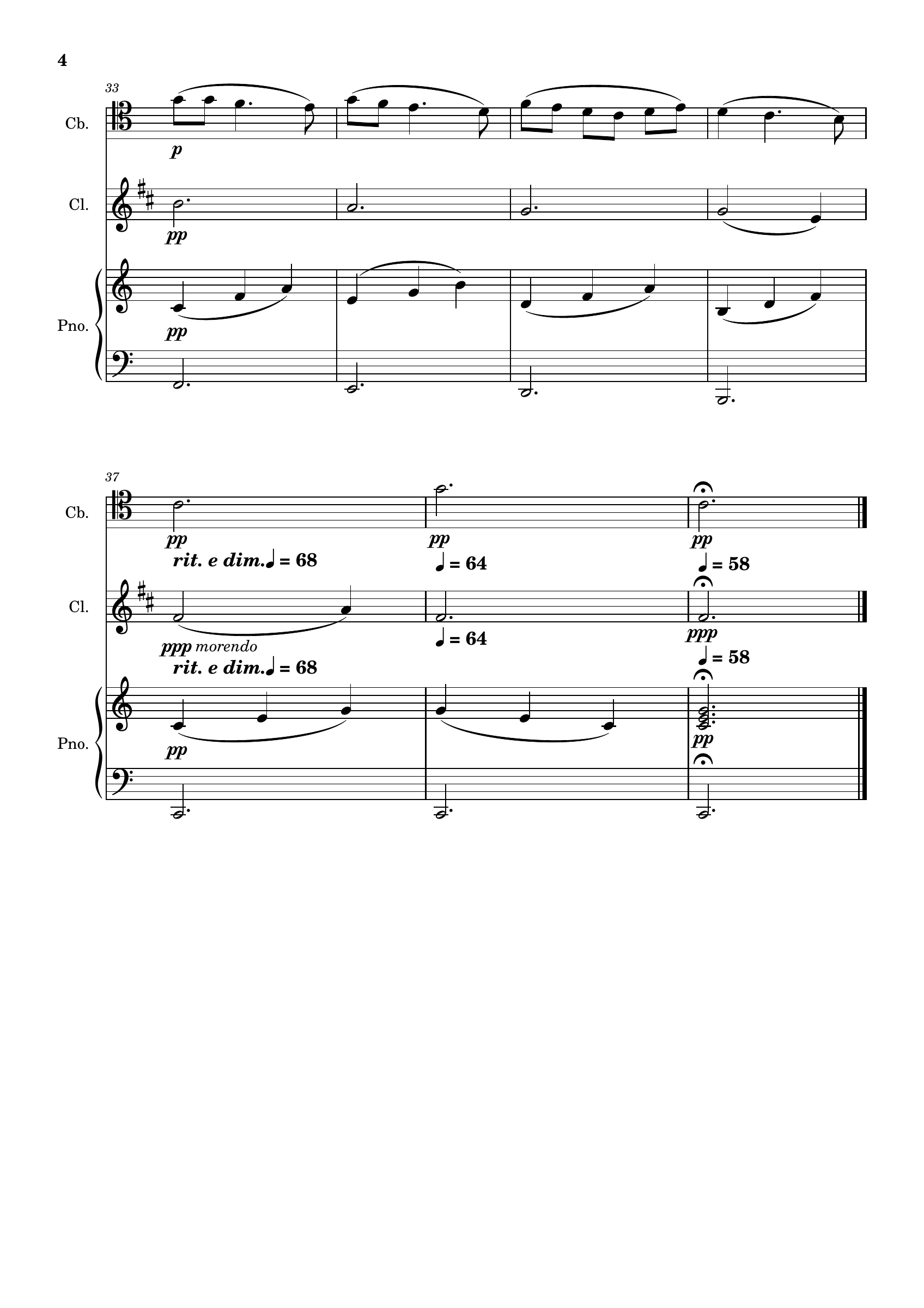 Cultivating Humility — for Clarinet and Double Bass, score page 4